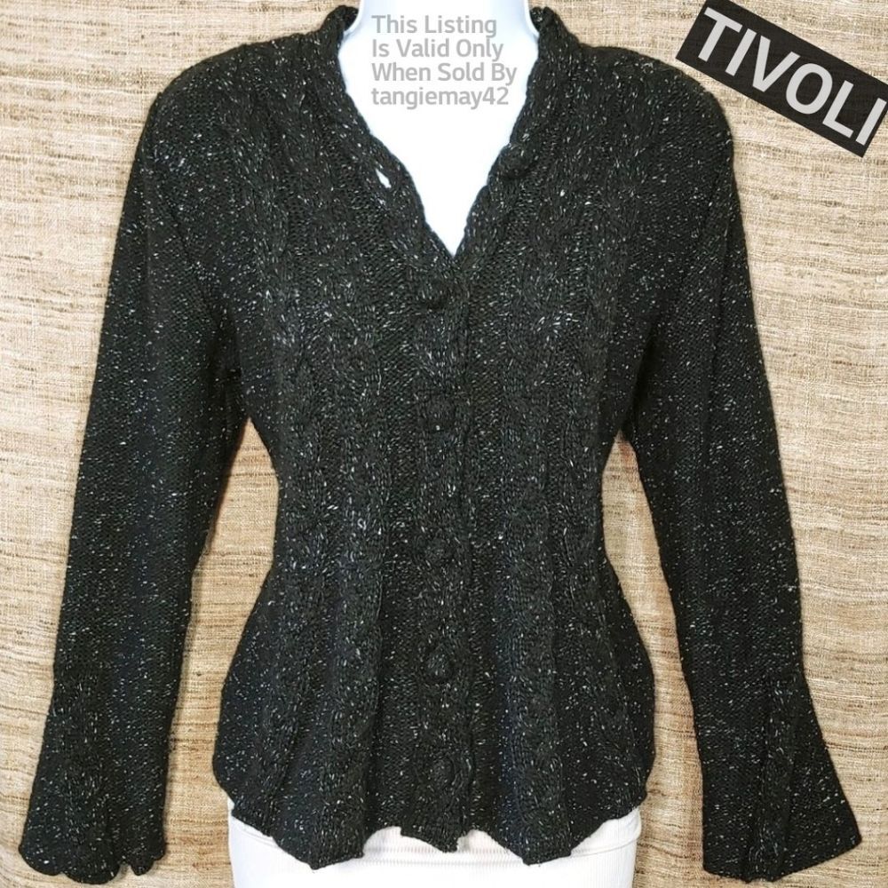 Tivoli Black Flare Sleeve Wool Blend Cardigan Sweater